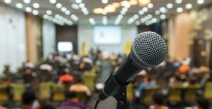 Microphone at public hearing signifies that NC counties are publicly protesting casino expansion