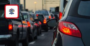 Line of cars in traffic signify VA bettors traveling to NC to place college bets