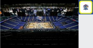 Greensboro Coliseum with basketball court layout. Greensboro somewhat excluded from NC online sports betting law